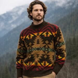 United Colors Of Benetton Vintage Fair Isle Wool Sweater Italy Medium